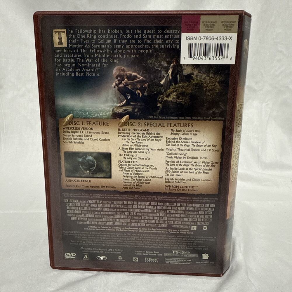 The Lord of the‎ Rings: The Two Towers (DVD, 2002) - Picture 4 of 4